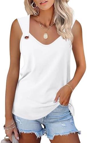 TICTICMISS Women's V Neck Tank Top Casual Sleeveless Shirts Cute Summer Tees.L