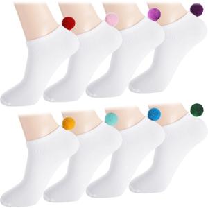 Vicenpal 8 Pairs Women Pom Pom Socks Ankle with Balls on the Back Cosplay Seamless Socks (Cute Colors)