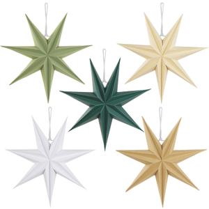 SUNBEAUTY Sage Green 7-Pointed 12 Inch Paper Star Lanterns Christmas Hanging Lamp Paper Decorations Shade Wedding Birthday Christmas Home Party Decorations