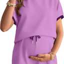 BLENCOT Women's Maternity Lounge Set Short Sleeve Top and Shorts Pajamas with Pockets, M 