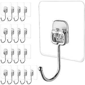 LGDNNYYY Large Adhesive Hooks, 18-Pack Hold 44lb(Max) Heavy Duty Sticky Hooks,Waterproof & Rustproof Wall Hook for Hanging Can be Use Kitchen Bathroom Outdoor Ceiling Office, Transparent
