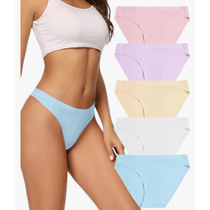 voenxe Women Bikini Underwear, Seamless Breathable Ladies Panties, No Show Comfortable Briefs Undies for Women, Hipster, 5-Pack, Size: XS-S