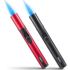 Urgrette 2 Pack Butane Torch Lighter, 6-inch Refillable Pen Lighter Adjustable Jet Flame Butane Lighter for Grill BBQ Candle Camping (Gas Not Included) Raven & Ruby (Black+red)