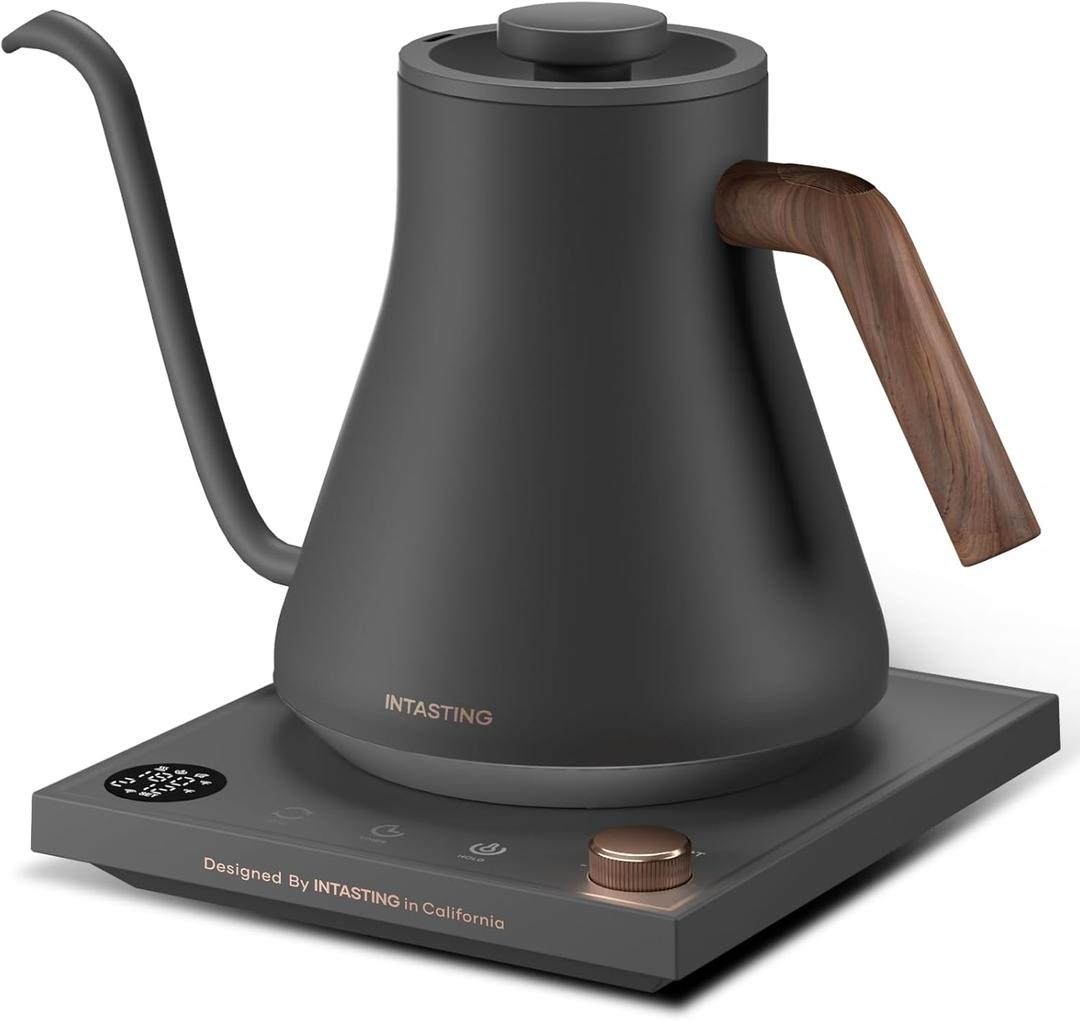 INTASTING Electric Kettles, Gooseneck Electric Kettle, 1 Temperature Control, Stainless Steel Inner, Quick Heating, for Pour Over Coffee, Brew Tea, Boil Hot Water, 0.9L Dark Grey