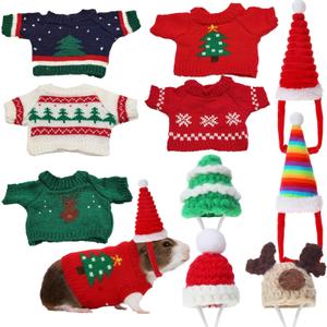 10 Pcs Guinea Pig Clothes, 5 Guinea Pig Costume Outfit, 5 Mini Hat with Adjustable Strap Small Animal Warm Vest Sweater Cozy Hand Knitted Hat for Hamster Bunny(Modern,XXS)
