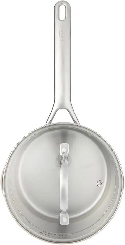 GoodCook Stainless Steel Sauce Pan with Strainer Lid Oven-Safe to 500F & Induction-Safe Compatible with All Stovetops 3-Layer Construction for Even Heating PTFE & PFOA Free, 2.5-Quarts, Silver