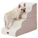Beige Curved Dog Stairs Ramp for High Beds 22.8" H, 4-Step Dog Steps for Couch Sofa and Chair, Pet Stairs for Cats, Non-Slip Balanced Pet Steps