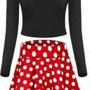 Shihanee Halloween Dress Women Costume Mock Neck Fitted Long Sleeve Shirt Mini Flared Casual Skater Skirt (X-Large, Dot)