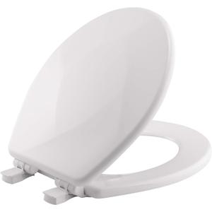 Mayfair Sculptured Teardrop Slow Close Toilet Seat, Easy Clean Hinges with Durable Wood Seat, Made in USA, Round, White