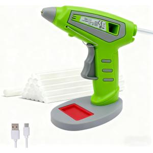 Cordless Hot Glue Gun Kit Includes 30 Hot Glue Sticks, Switch with 10W Drip-proof Design with 15-Second Fast Heating, Suitable for DIY Crafts, Fabric, Wood & Home Repairs(Green)