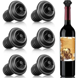 Honoson 6 Pieces Wine Stopper Resealable Pump Vacuum Silicone Saver Practical for Kitchen Supplies Bottle Tools (Black)