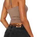 REORIA Women's Sexy Halter Backless Double Lined Tank Top Y2k Trendy Camisole Crop Tops (Beige, M)