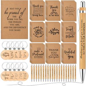 Tinlade 60 Pcs CNA Week Thank You Gift Bulk Pocket Kraft Notebook Graduation Employee Appreciation Retractable Bamboo Pen Inspirational Keychain Social Worker Gift for Volunteer Teacher(Positive)