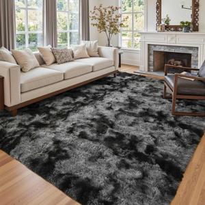 6x9 Ft Large Shag Rugs for Living Room Decor, Tie-Dyed Ultra Soft Fluffy Furry Area Rugs for Bedroom Indoor Floor, Aesthetic Carpet for Kids Home (Dark Grey)