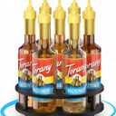 THYGIFTREE Rotating Coffee Syrup Organizer 7 Bottles Syrup Rack for Countertop Wood Syrup Bottle Holder Stand for Coffee Bar Station, Turntable Display Tray, Black