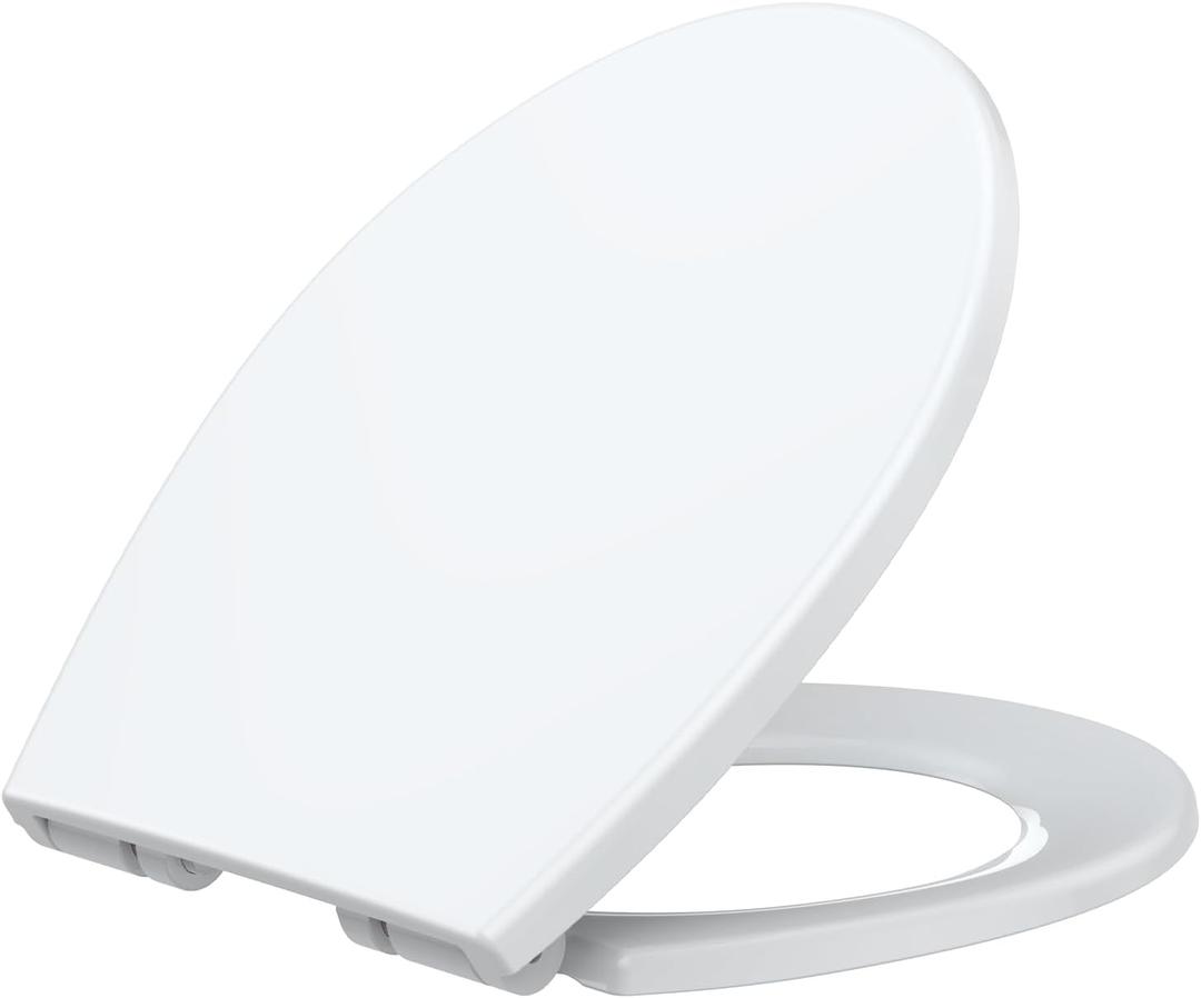 Toilet Seat,PP Round Toilet Seat with SecureLock System - Universal Fit for Most Round Toilets,Quick-Release and Quick-Attach,Easy-Clean White Design