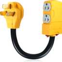 220 to 110 Adapter Compatible with NEMA 10-50P to 4x 5-20R/15R with 20 Amp Circuit Breaker, 220/250V Electrical Stove/Range/Oven Male Plug Gas 110/125V Power Convert Adapter(1.8 ft)