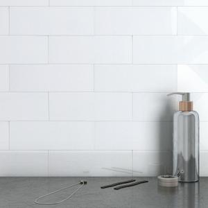 Individual Peel and Stick Subway Tile Backsplash Large Tile Stickers for Kitchen Bathroom Shower Wall Waterproof Glossy 4"x12"(White 16 PCS)