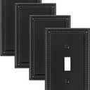 4-Pack Single Toggle Light Switch Cover Plate, Pearls Decorative Switch Plate Covers, Black 1 Gang Metal Wall Plate, Corrosion Resistant