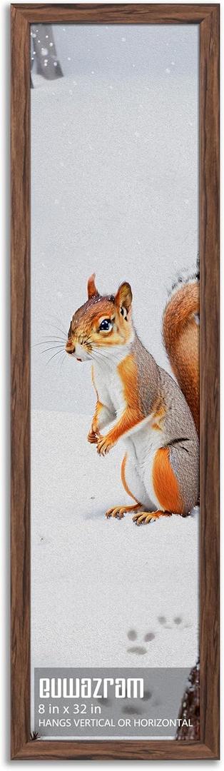 euwazram Rustic Walnut 8x32 Frame - Single Frame, 8 x 32 Poster Frame for Artwork, Puzzles, Photos and Movie Posters Picture Frames