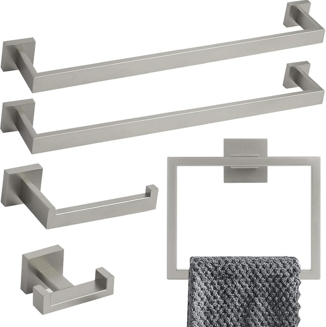 Lava Odoro 5-Piece Bathroom Hardware Accessories Set Brushed Nickel, Bathroom Towel Bar Holder Sets Wall Mounted Stainless Steel, 23.6-Inch