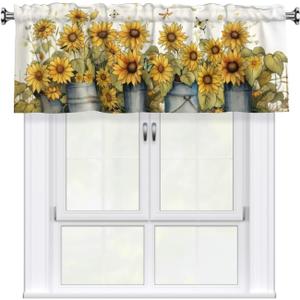Sunflowers Valances Windows Decor 54x18 Inch Fall Yellow Flowers Curtain for Kitchen Farmhouse Home Seasonal Valance for Living Room Window with 3 inch Rod Pocket