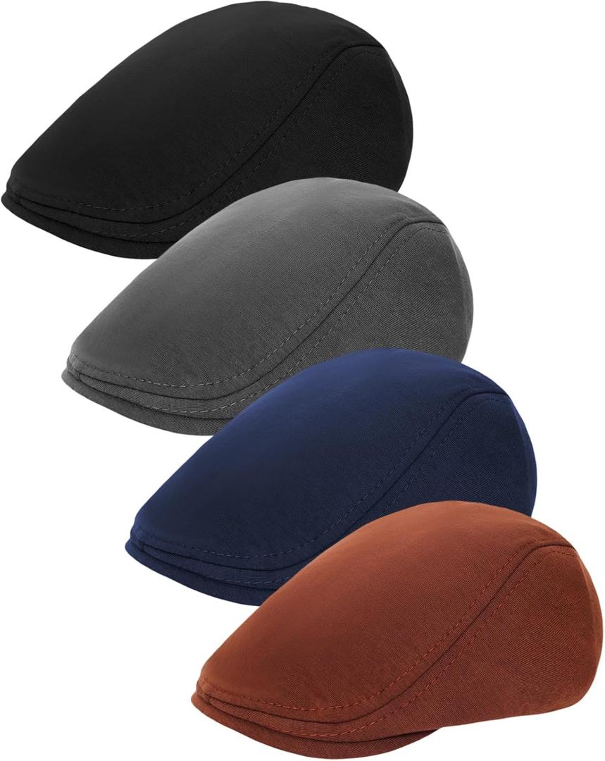 Gvhntk 4 Pieces Newsboy Men's Hat Newsboy Flat Cap Soft Stretch Adjustable Pageboy Cap Cabbie Hunting Cap for Men Outdoor