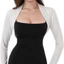 AmélieBoutik Women Ruched Long Sleeve Bolero Shrug Cropped Open Front Cardigan Jacket(Off-White Large)