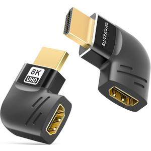 BlueRigger HDMI 90 and 270 Degree Adapter (2-Pack, 8K 60Hz Right Angle HDMI 90 Degree Adapter, Male to Female L-Shaped Right & Left Angled Elbow Connector)- Compatible with HDTV, Laptop, PS5, PS4