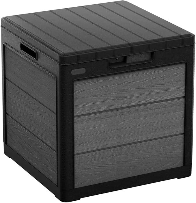 Keter Cortina 30 Gallon Resin Outdoor Storage Box and Patio Side Table for Pool and Garden Accessories, Graphite