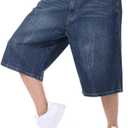 Kinghua Baggy Jean Shorts for Men Casual Loose Fit Hip Hop Skateboard Denim Shorts (34, Dark Blue 102-1)