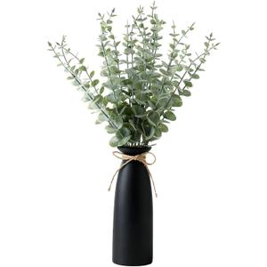 Vase with Greenery, 20pcs Artificial Eucalyptus Stems in Black Vase, Fake Plant Home Decor, 19" Decorative Faux Plants for Home Farmhouse Mantle Centerpiece Decor
