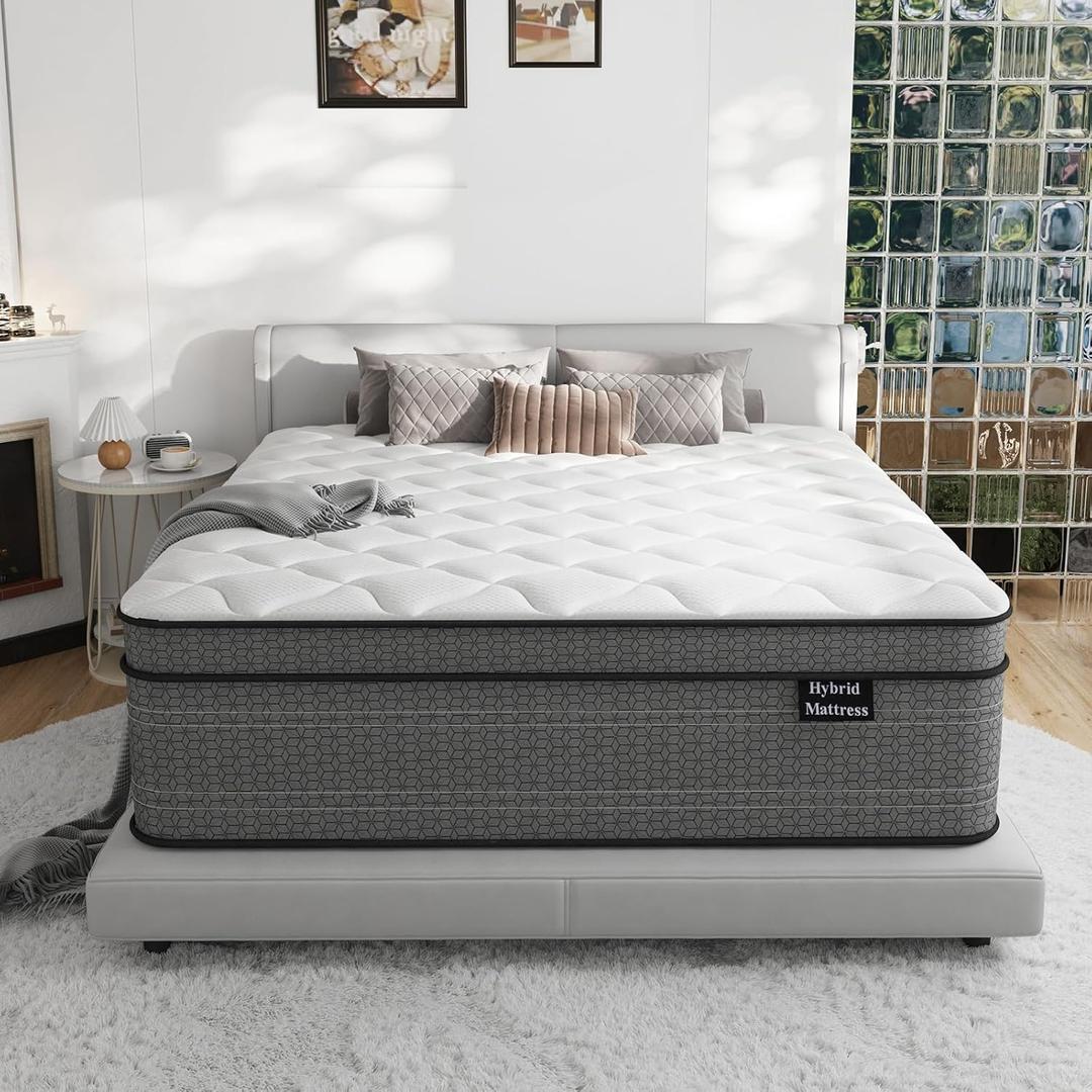 King Size Mattress, 12 Inch Firm Hybrid King Mattress in a Box with Memory Foam and Individual Pocket Springs, Pressure Relief, Motion Isolation, Edge Support