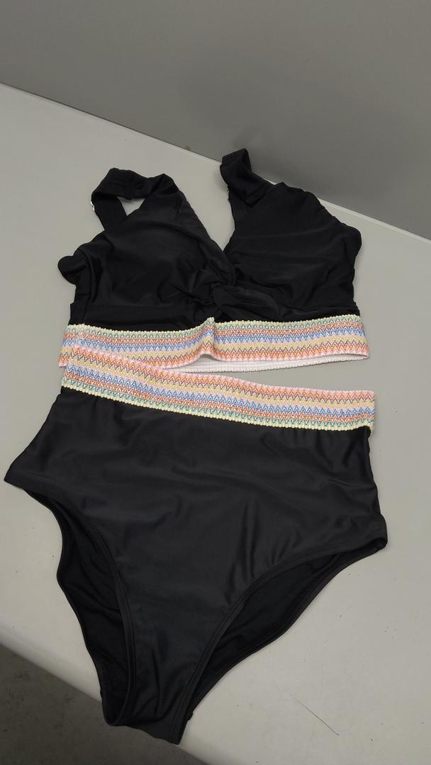Womens High Waisted Bikini Set Tummy Control Color Block Bathing Suits Twist Front Two Piece Swimsuits Large