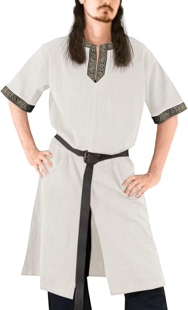 Mens Medieval Renaissance Mercenary Scottish Costume Viking LARP Costume Tunic Halloween Tops XXL