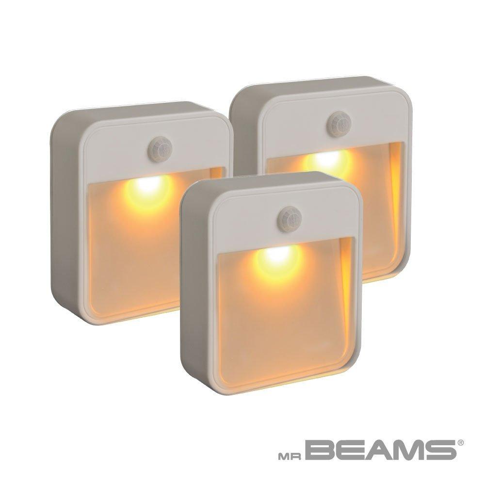 Beams MB720A 20 Lumen Amber LED Sleep Friendly Wireless Battery Powered Motion Sensing Nightlight, 3-Pack, White (3 pack size, White)