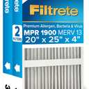 Filtrete 20x25x4 AC Furnace Air Filter, MERV 13, MPR 1900, Premium Allergen, Bacteria & Virus Filter, Electrostatic Air Cleaning Filter, 2-Pack (Actual Size 19.75 x 24.62 x 4.31 in)