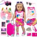 23 Pcs American 18 inch Doll Clothes and Accessories - Suitcase Luggage , Pillow, Sunglasses, Camera, Passport, Mobile Phone , Computer Doll Travel Gear Play Set (No Dolls)