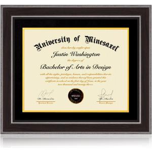 14x17 Diploma Frames 11x14 with Black Mat - Walnut Wood Finish | Shatter-Resistant Glass | for Wall Mounting | Gift for Graduations & Professional Certificate (1 Pack)