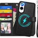 TUCCH Wallet Case for Galaxy S25 Edge, [Removable] [Wireless Charging] Wrist Strap RFID Blocking [4 Card Holders] PU Leather Cover, Magnetic Detachable Stand Folio for Galaxy S25 Edge, Textured Black