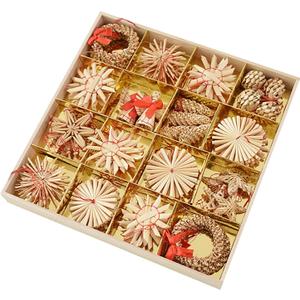 56Pcs Christmas Straw Star Ornaments Wheat Straw Handmade Woven Pendants Christmas Tree Hanging Decoration Crafts for Xmas Party Holiday New Year Decor