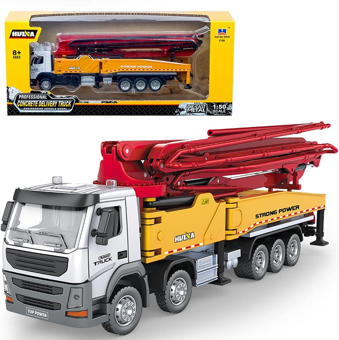 Concrete Pump Truck Construction Vehicles Toys,1:50 Scale Diecast Site Concrete Pump Truck, Toy Trucks for Kids