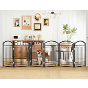 Folding No-Assembly Metal Freestanding Dog Gate with Door Walk Through,32" Height Pet Fence,144" Extra Wide Accordion Puppy Folding Playpen for Doorways,House,Stairs (6 Panels,Black) Folding No-Assembly Metal Freestanding Dog Gate with Door Walk Through,32" Height Pet Fence,144" Extra Wide Accordion Puppy Folding Playpen for Doorways,House,Stairs (6 Panels,Black)