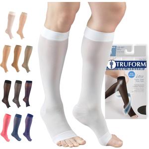 Truform Sheer Compression Stockings, 15-20 mmHg, Women's Knee High Length, Open Toe, 20 Denier, White, Medium