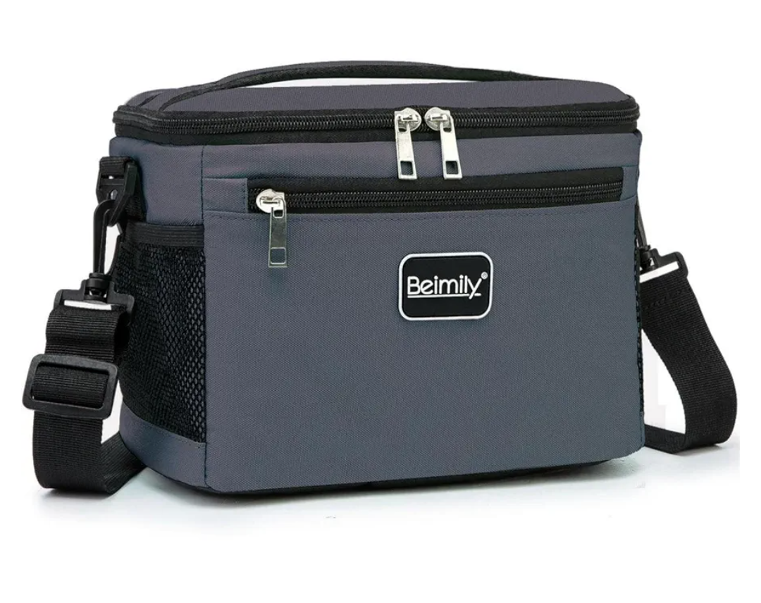 BEIMILY Lunch Box for Men/Women,Small Insulated Lunch Bag,Reusable LunchBox for work Picnic Hiking Beach,Leakproof Soft Cooler Tote Bag Organizer with Adjustable Shoulder Strap for Adults (Gray)