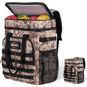 Insulated Cooler Backpack, 35 Can / 25L Large Camping Backpack for Outdoor, Beach, Picnic - Soft Lightweight Leakproof Cooler Backpack for Women and Men (Camo Brown, 25L)