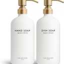 Vine Creations White Glass Soap Dispenser Set, Dish Soap and Hand Soap Dispenser Set with Stainless Steel Pump, 16 oz Glass Dispensers for Kitchen or Bathroom Decor (Matte White Bottle/Brushed Brass)