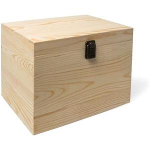 VIKOS Products 10x9x7-Inch Unfinished Wooden Box with Hinged Lid & Front Clasp for DIY Art Project Crafts Woodcraft Keepsake - Easy to Stain Paint Wood Burning
