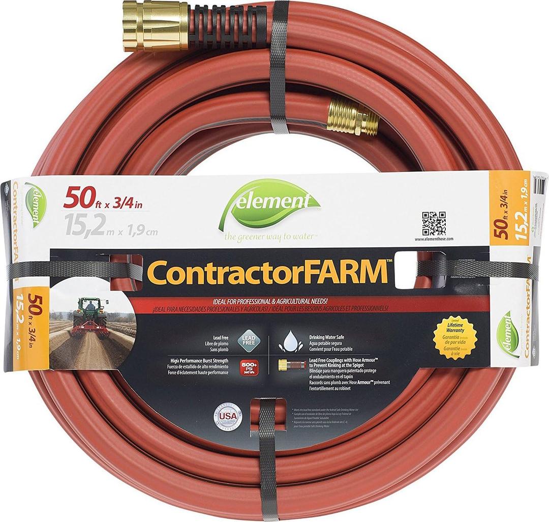 Element ContractorFARM Heavy Duty Watering Hose, 50' Length, 3/4" Diameter, 400+ PSI, Red