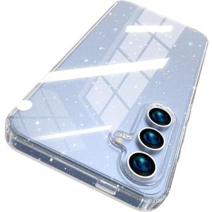 ANNSD for Samsung Galaxy S24 FE Case,Glitter Clear Anti-Yellowing,Slim Flexible Absorption Rubber Full Body Shockproof Protective Cover (Bling)